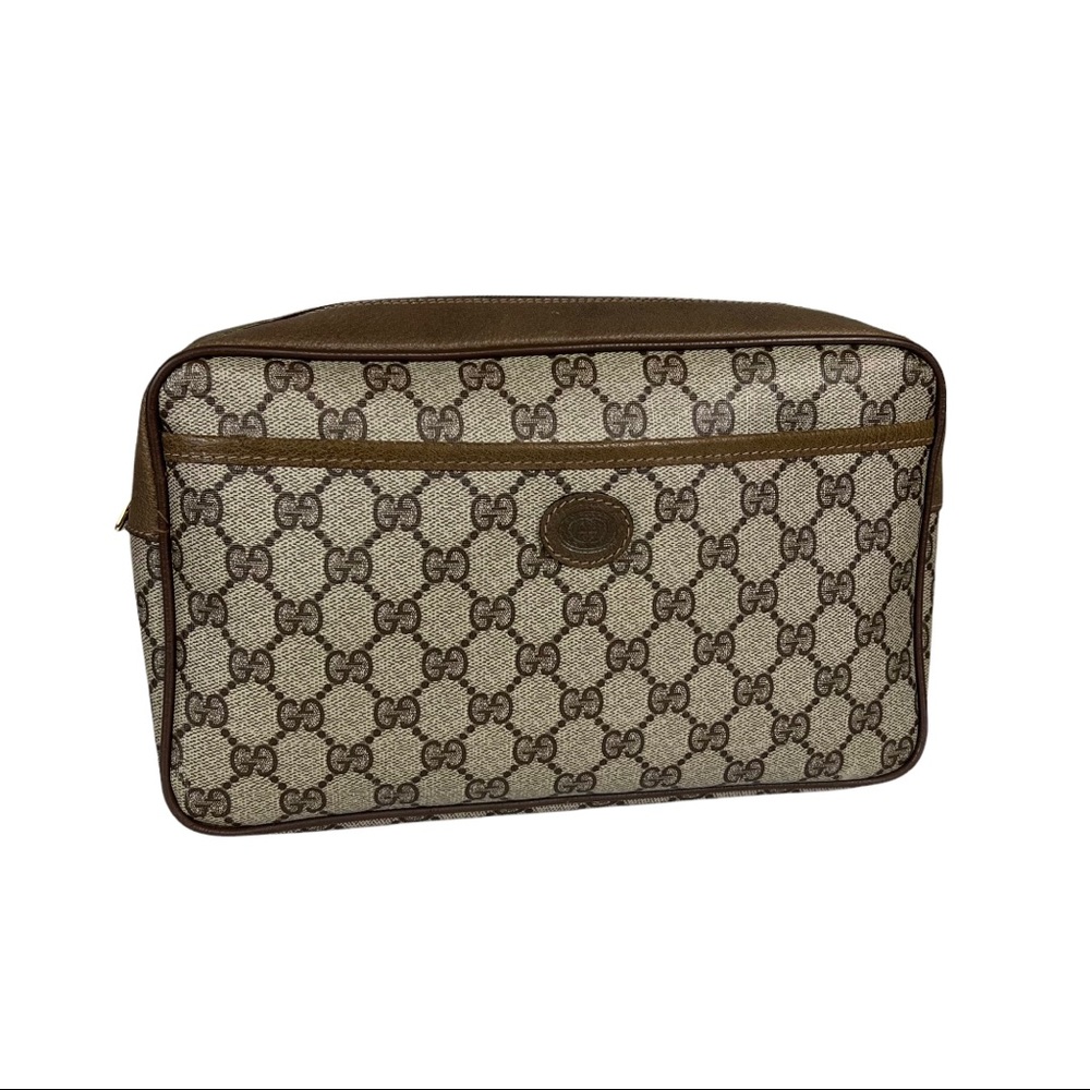Gucci Beige and Brown GG Logo Cosmetic Case